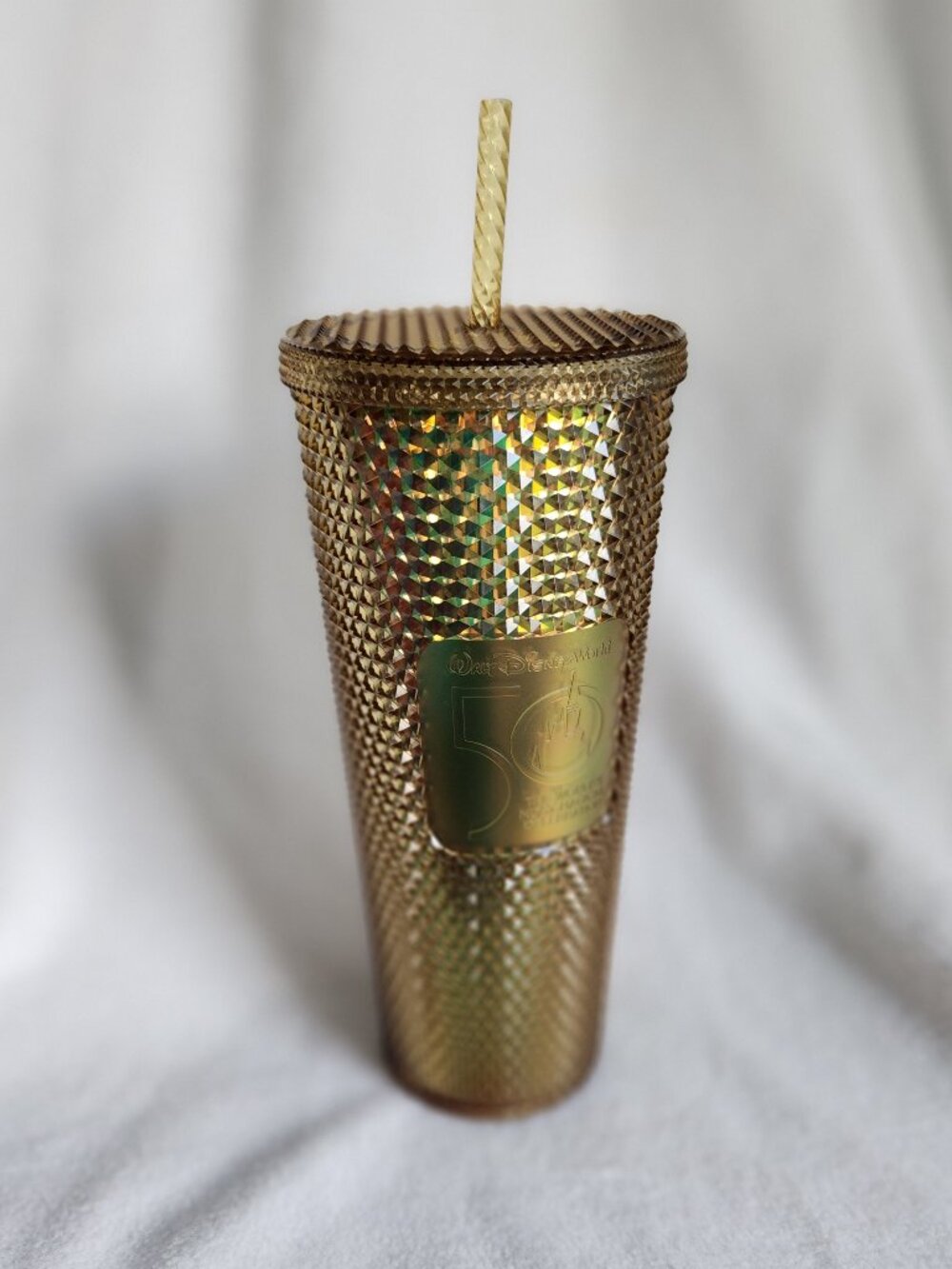 Walt Disney World 50th Anniversary Starbucks Tumbler with Straw Gold NWT Rare